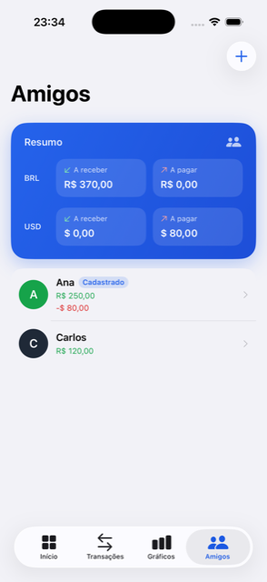 Tela Amigos do app FinUp